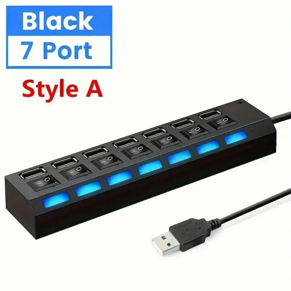 7-Port USB 2.0 Multi Charger Hub + High Speed Adapter ON/OFF Switch Laptop PC US